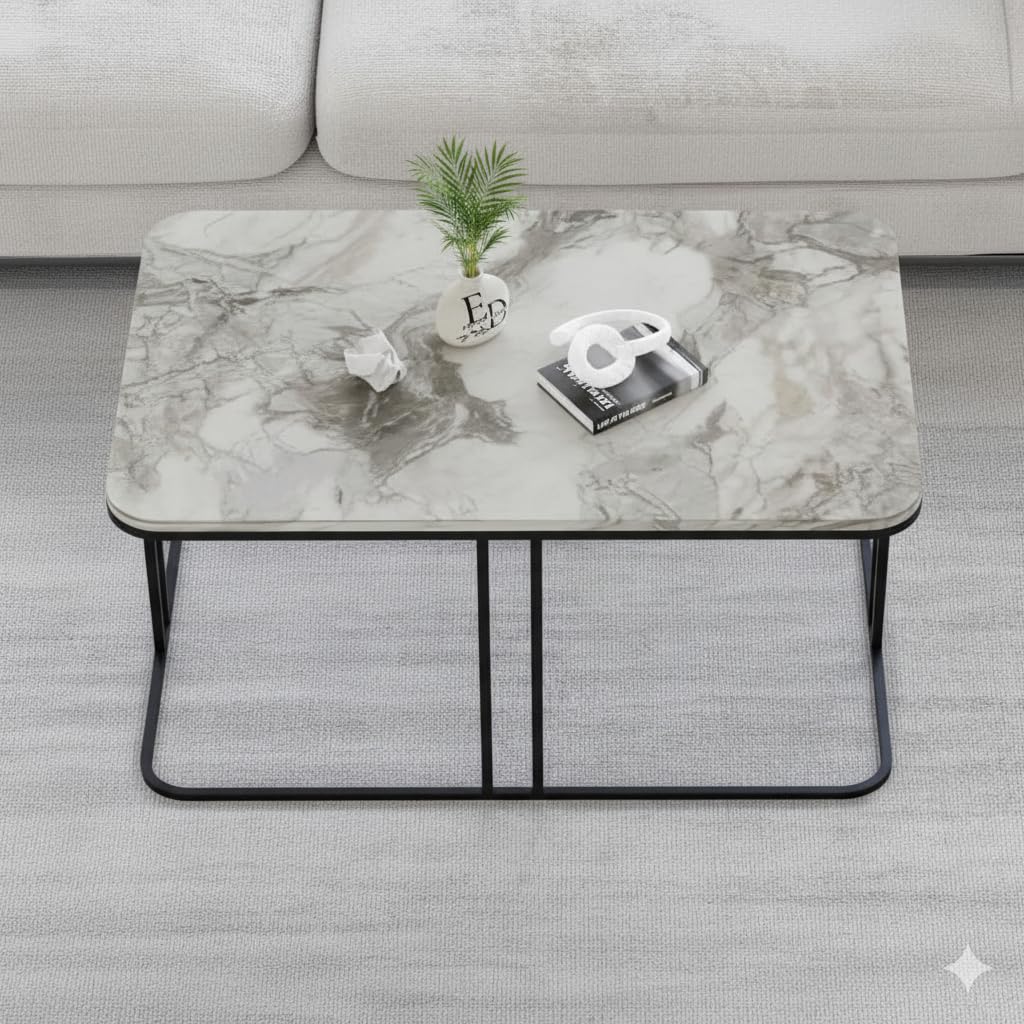 Table basse Lyon rectangulaire marbre blanc structure métal noir