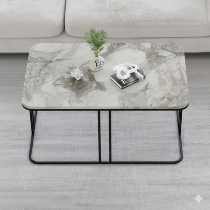 Table basse Lyon rectangulaire marbre blanc structure métal noir