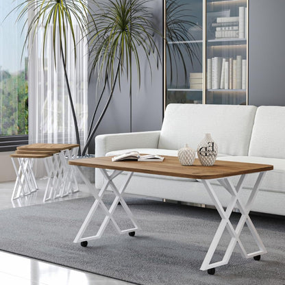 Table basse MILANO rectangulaire – Design moderne bois et métal avec roulettes