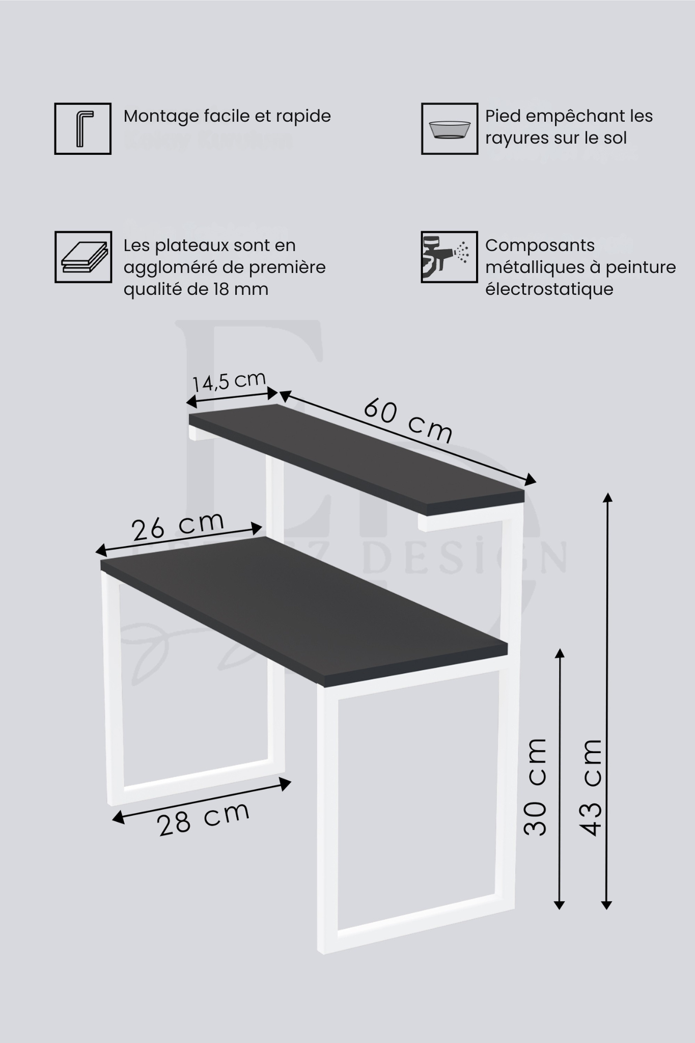 Étagère micro-ondes bois clair & métal noir – Design moderne – EMIDECO