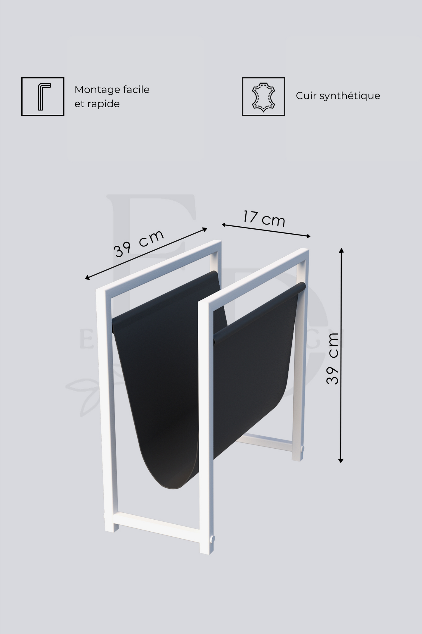Porte-revues design cuir marron & métal noir – Rangement moderne compact EMIDECO pour magazines et journaux