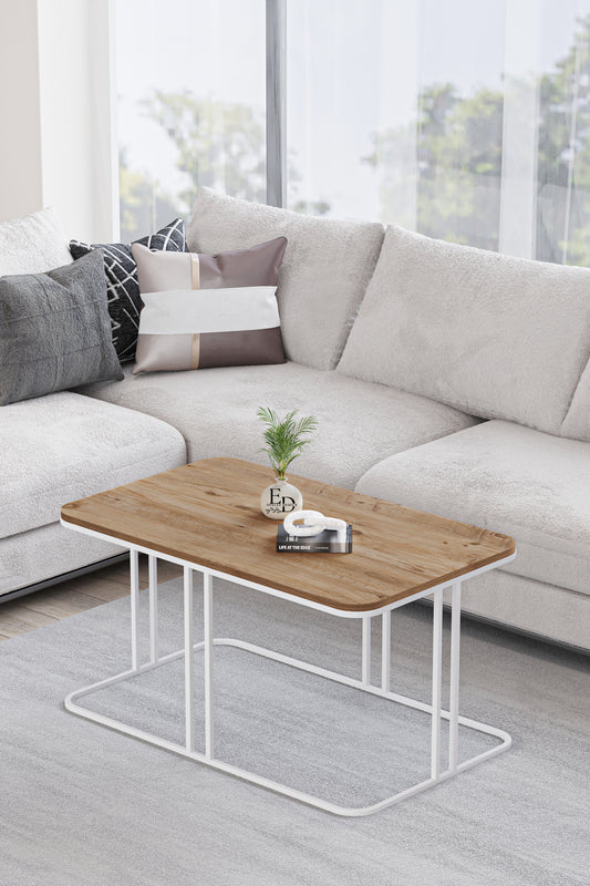 Table basse rectangulaire Lyon bois clair et structure blanche