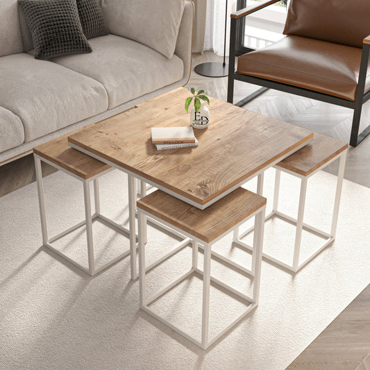 Table gigogne 5 pièces Lisbonne bois clair et métal blanc – Design gain de place