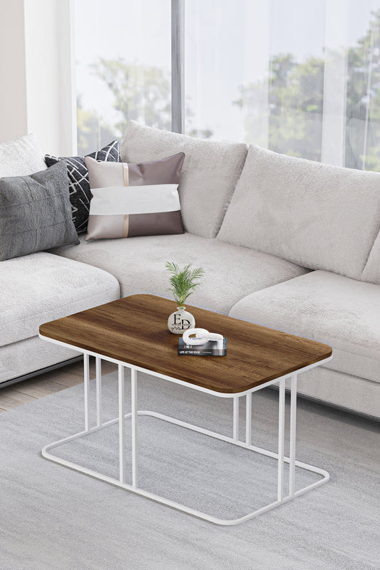 Table basse rectangulaire Lyon 100x60 cm bois foncé et structure blanche