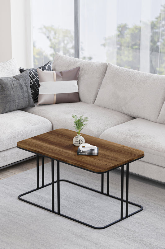 Table basse bois foncé et structure noire – Modèle Lyon 100x60x51 cm – Design moderne et pratique