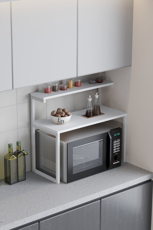 Étagère micro-ondes tout blanc – Structure et plateaux blancs – EMIDECO