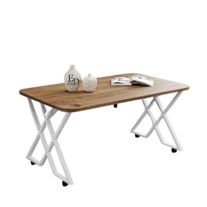 Table basse MILANO rectangulaire – Design moderne bois et métal avec roulettes