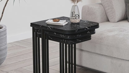 Tables d’appoint gigognes Lyon – Lot de 3 – Marbre noir – Métal noir