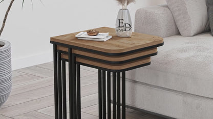 Tables d’appoint gigognes Lyon – Lot de 3 – Bois clair – Métal noir