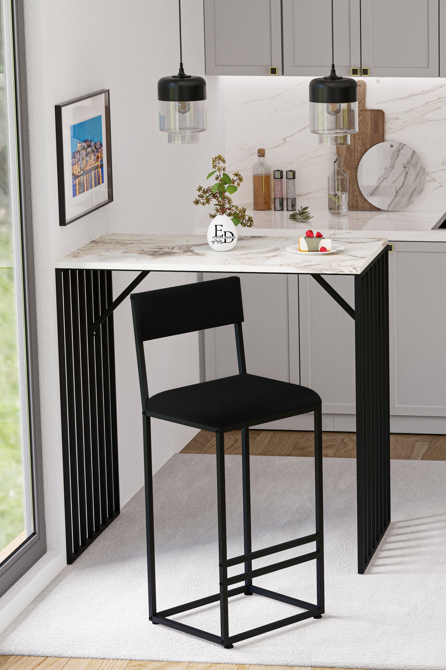 Lot de 2 chaises hautes noires Ibiza avec assise en tissu baby face – design moderne et robuste