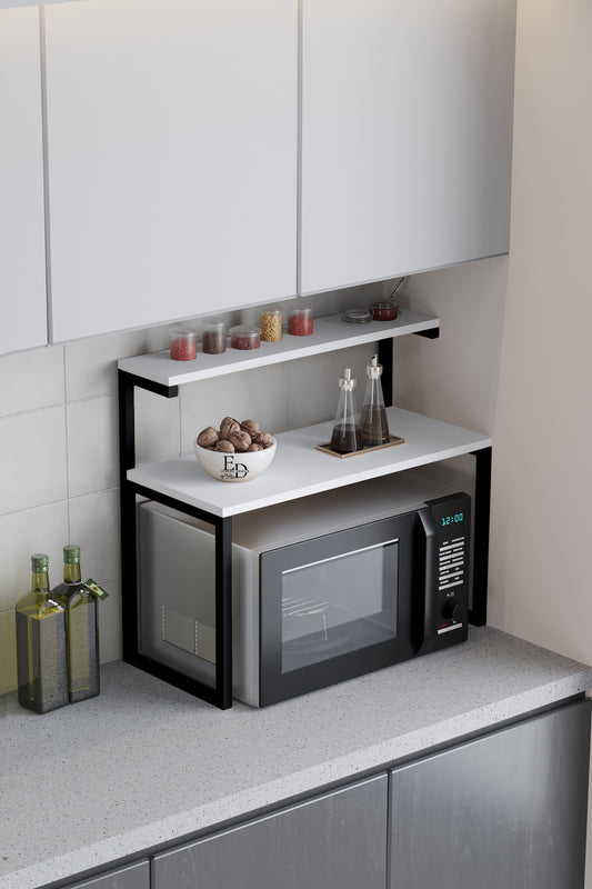 Étagère micro-ondes blanche & métal noir – Design épuré – EMIDECO